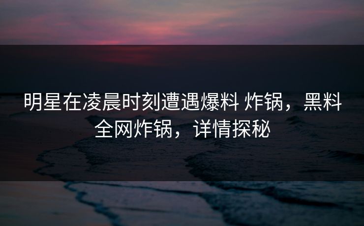 明星在凌晨时刻遭遇爆料 炸锅，黑料全网炸锅，详情探秘