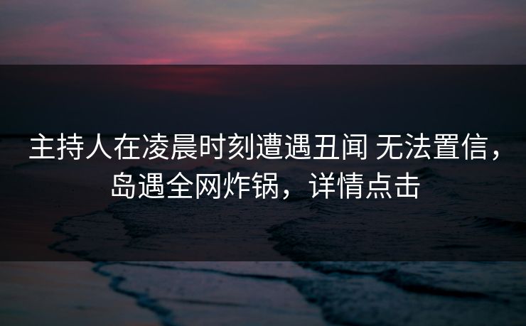 主持人在凌晨时刻遭遇丑闻 无法置信，岛遇全网炸锅，详情点击